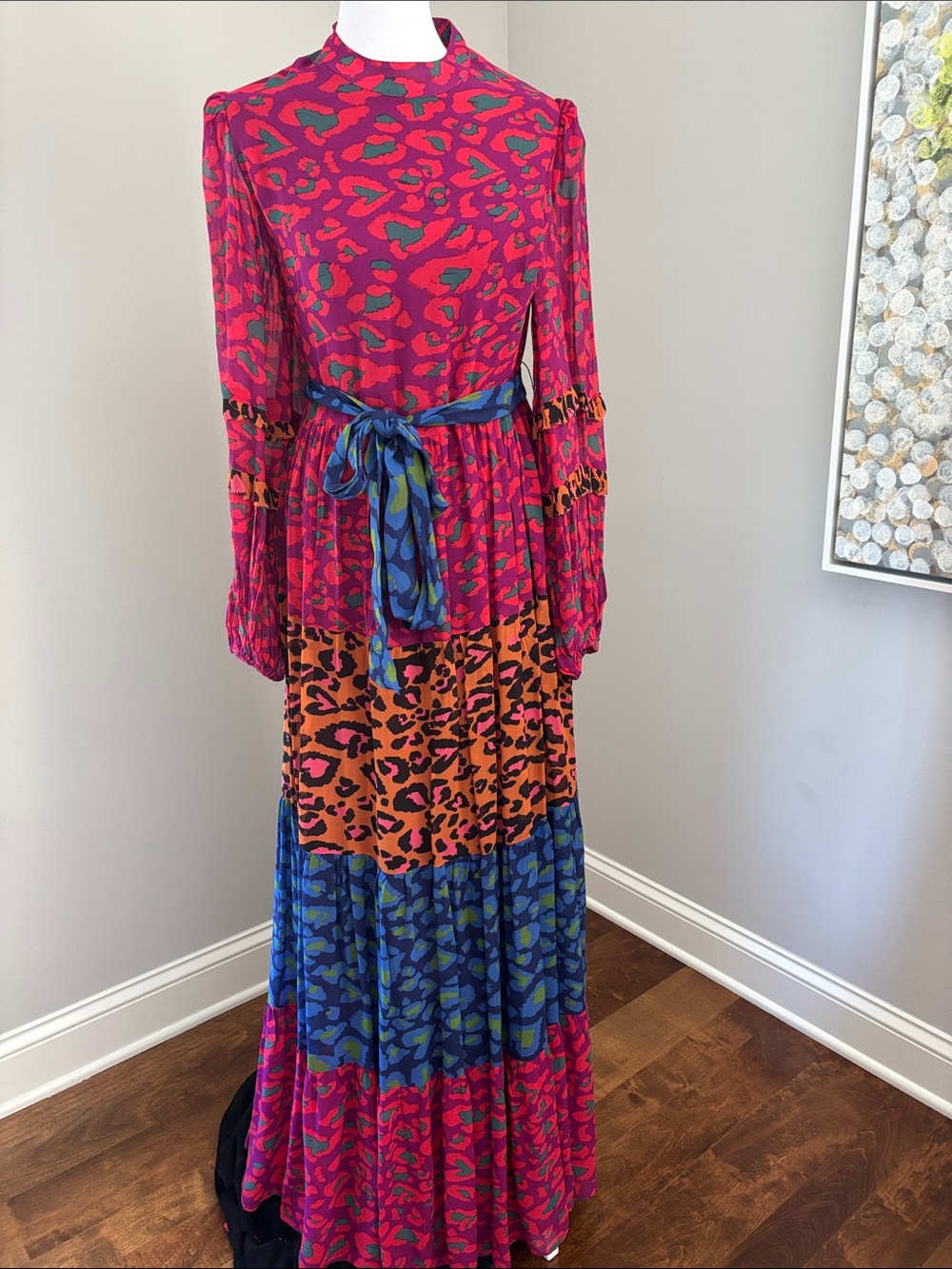 FARM Rio Multicolor Animal-Print Tiered Maxi Dress - Pink, Orange & Blue